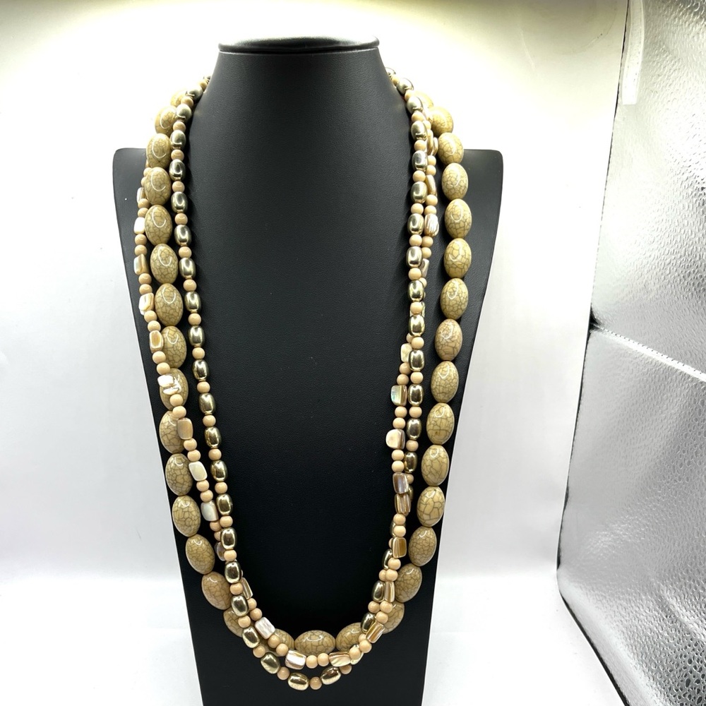 Gold and Cream Beaded Necklace Layered Neutral Tones Necklace